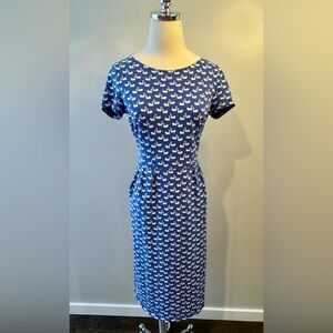 Boden Blue Swan Pattern Midi Dress has pockets
